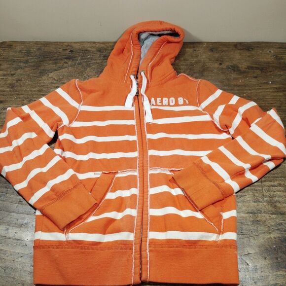 Aeropostale Zip Hoodie Small Distressed Aero 87 Y2K Grunge Streetwear Orange - Picture 1 of 8